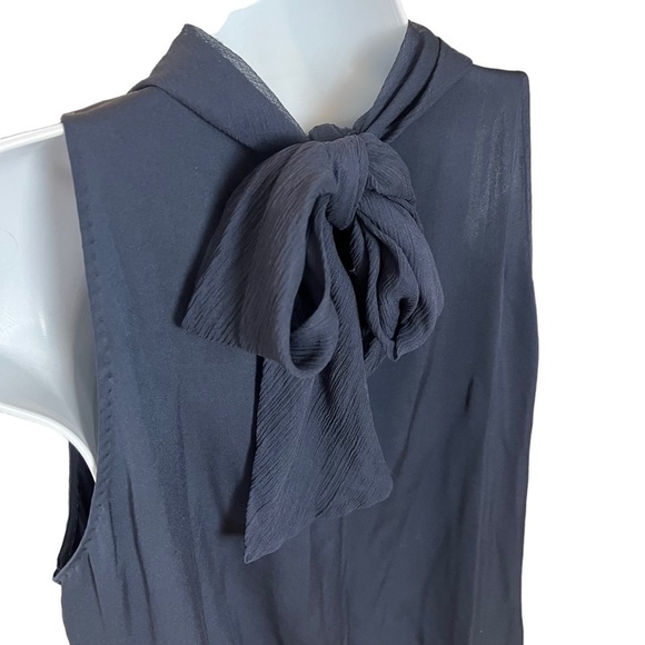 Saks Fifth Avenue Navy Blue Silk Sleeveless Blouse Ruching Bow Small Petite EUC - Picture 4 of 11